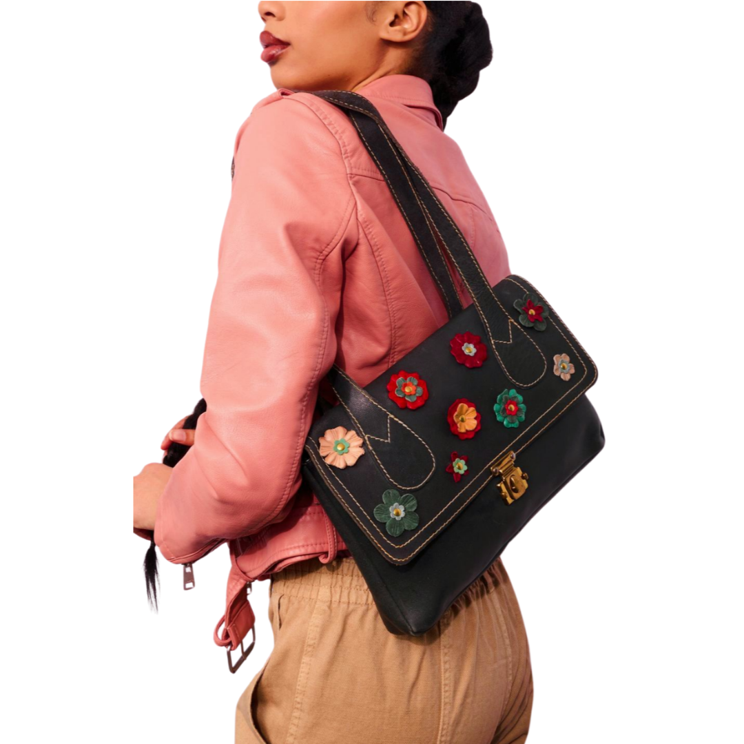 Vintage 1970s Black Leather Handbag Re-Imagined