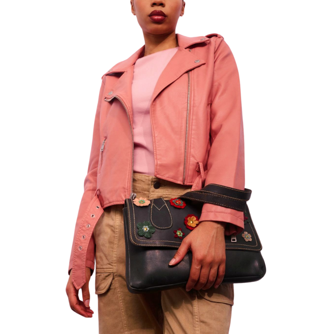 Vintage 1970s Black Leather Handbag Re-Imagined