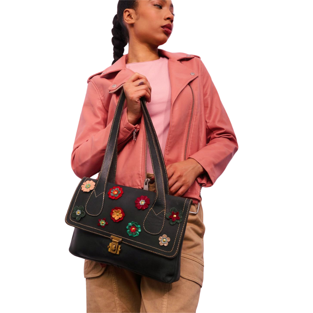 Vintage 1970s Black Leather Handbag Re-Imagined