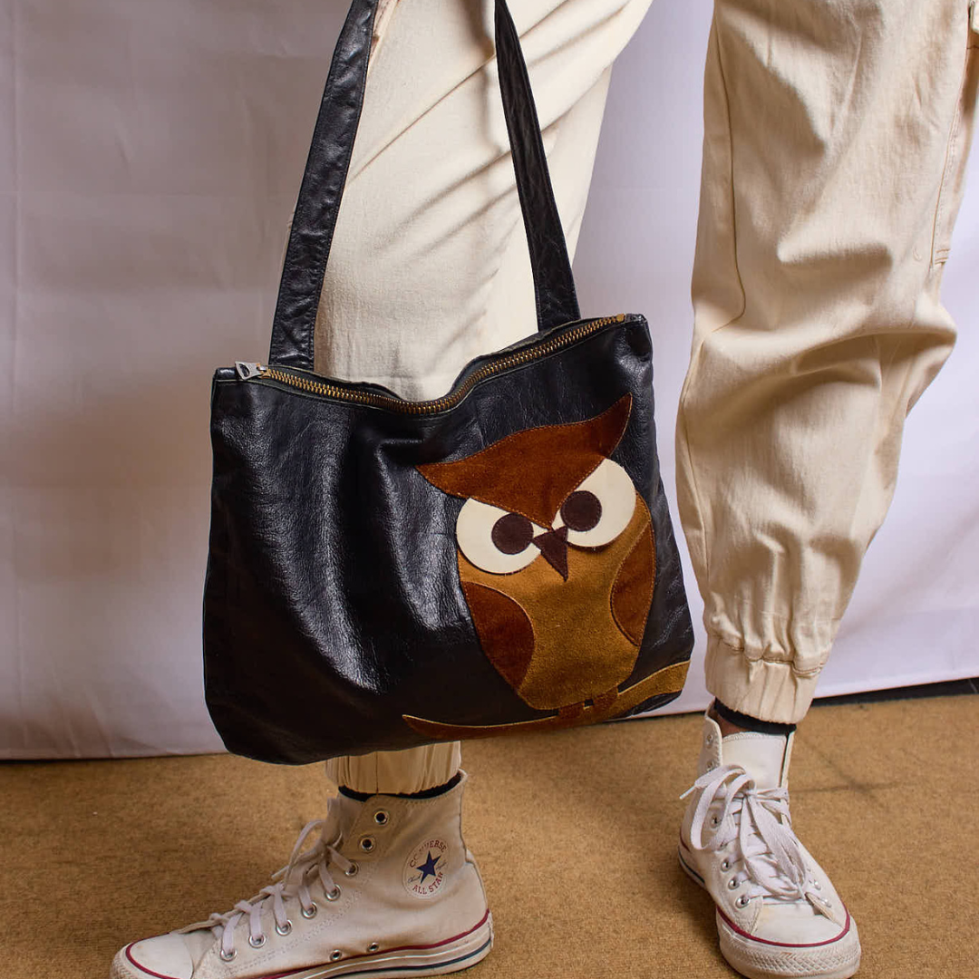 Vintage Davey's Leather Owl Tote