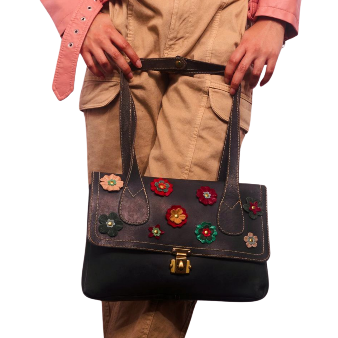Vintage 1970s Black Leather Handbag Re-Imagined