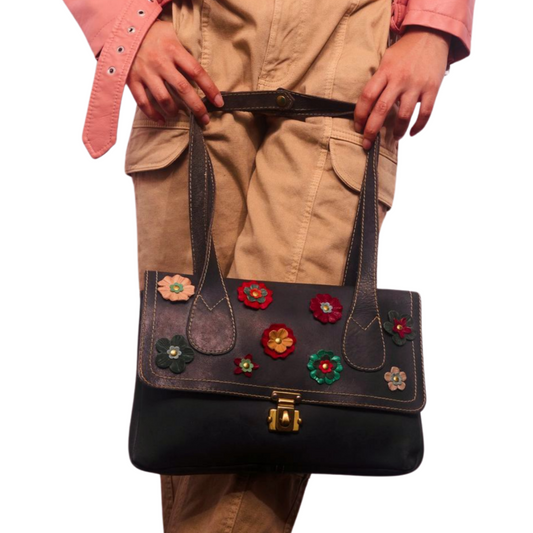 Vintage 1970s Black Leather Handbag Re-Imagined