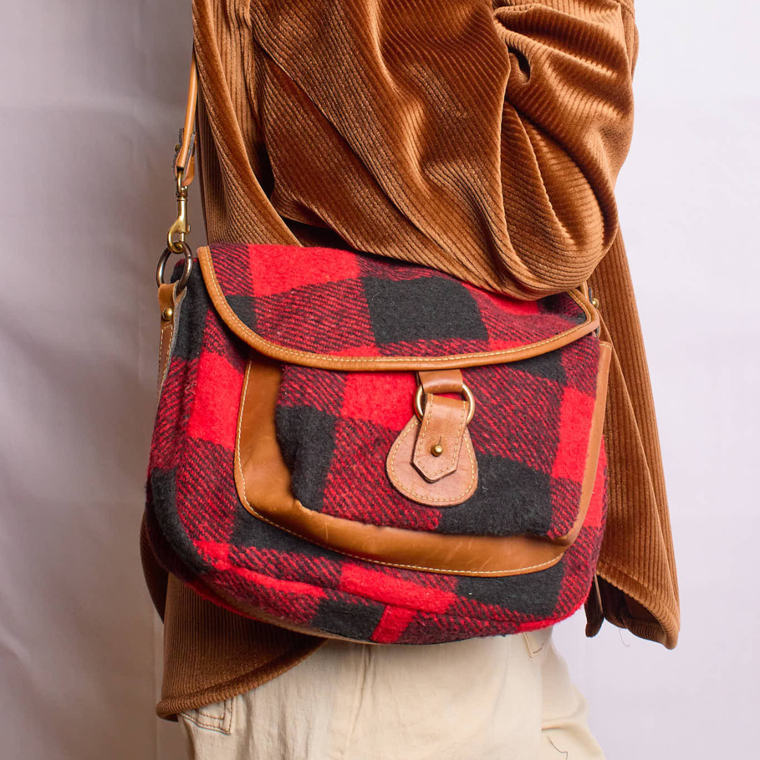 Vintage Buffalo Plaid Shoulder Bag
