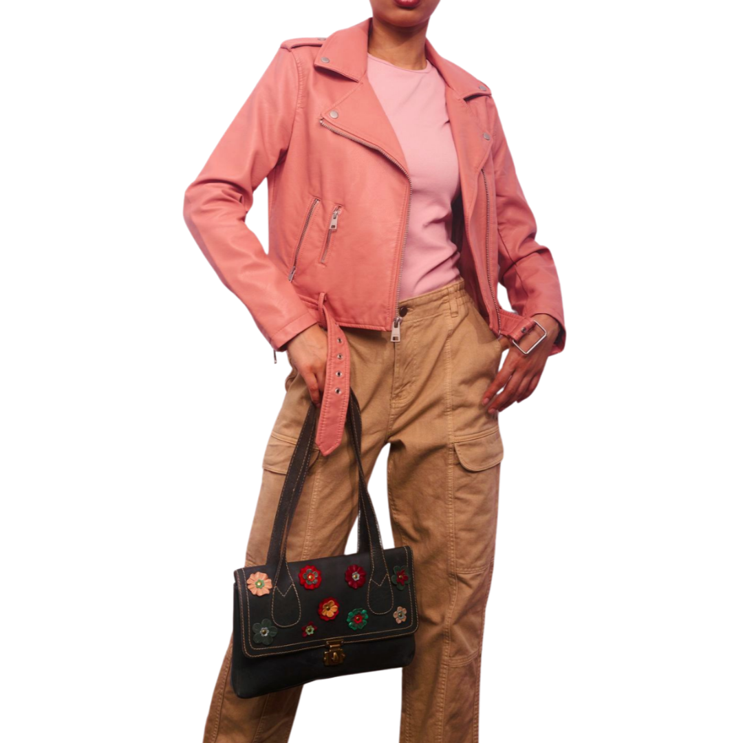 Vintage 1970s Black Leather Handbag Re-Imagined