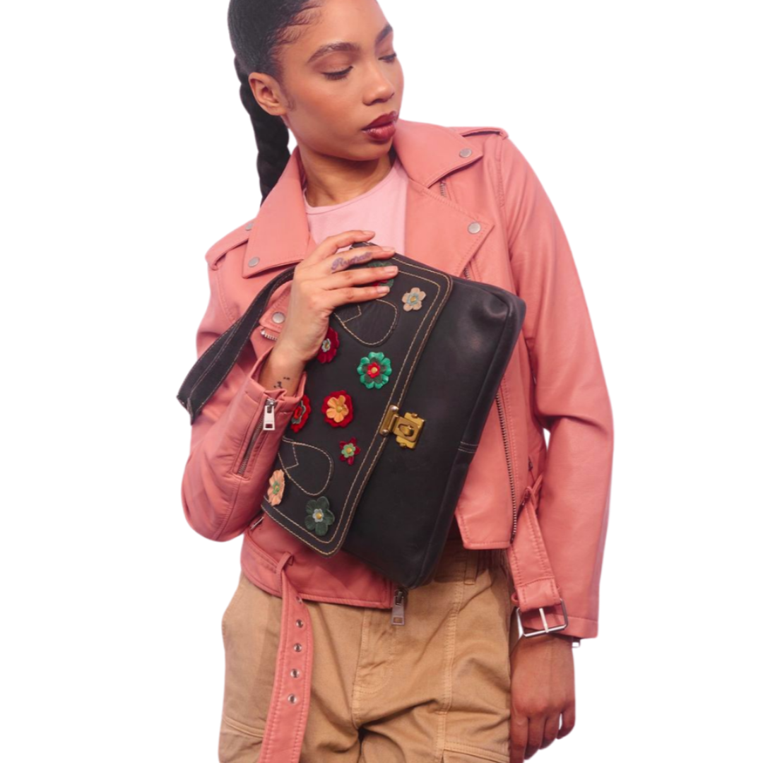Vintage 1970s Black Leather Handbag Re-Imagined