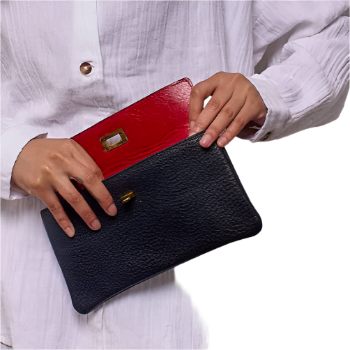 Vintage 1960s Navy Leather Envelope Clutch