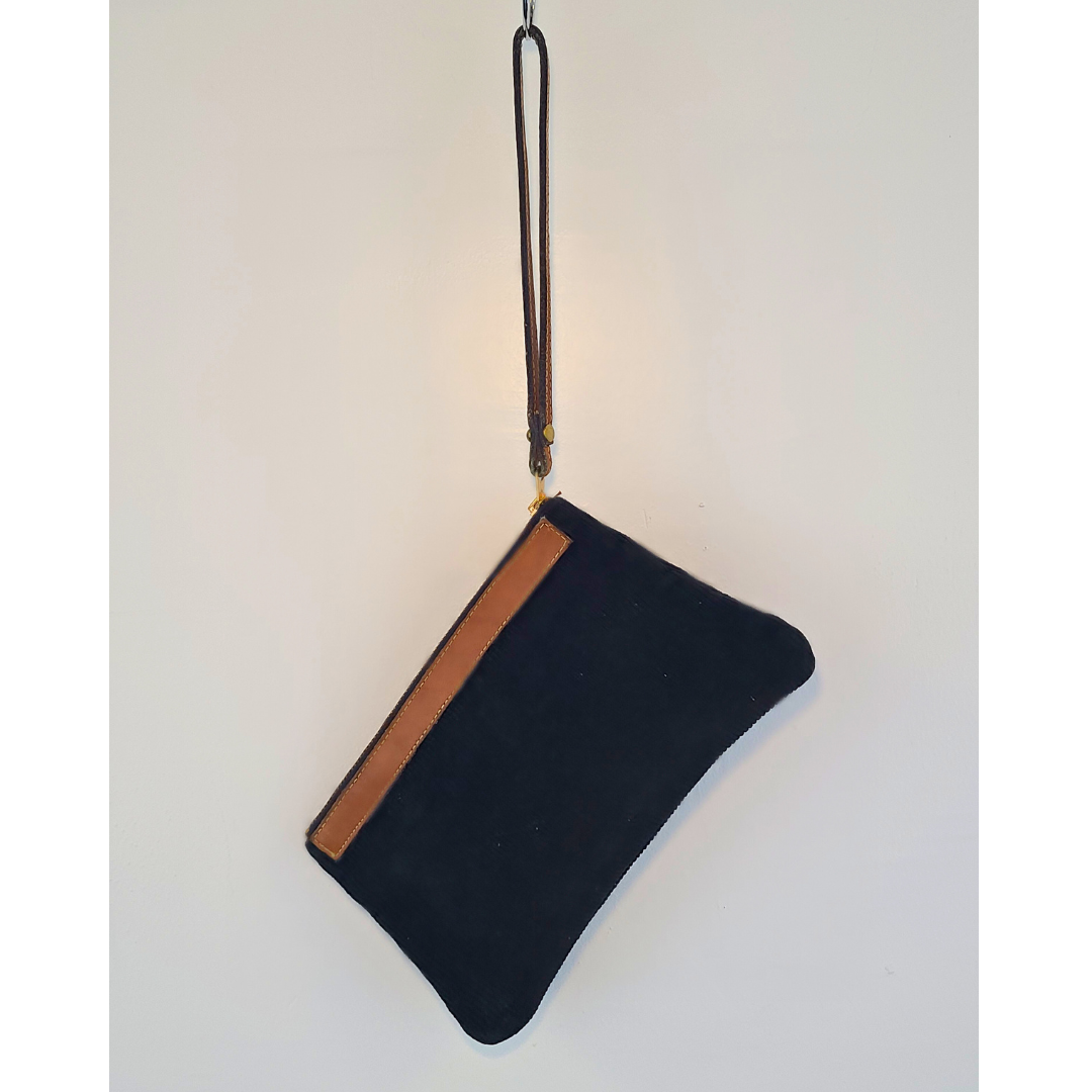 Vintage Black Corduroy Wristlet Clutch
