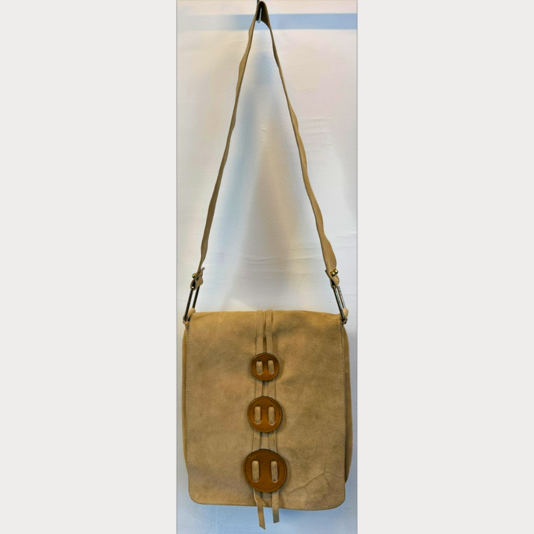 Vintage 1970s Suede Leather Crossbody Satchel