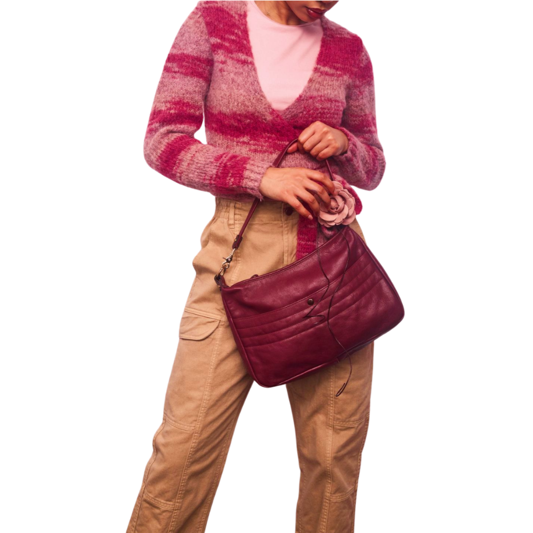 Vintage 1970s Cherry Red Leather Shoulder Bag Re-Imagined