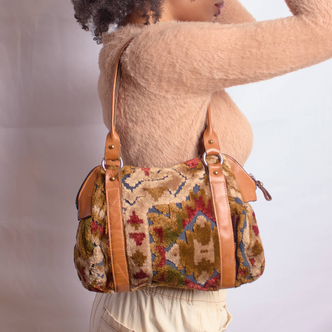 Vintage 1970s Carpet Bag Top Handle