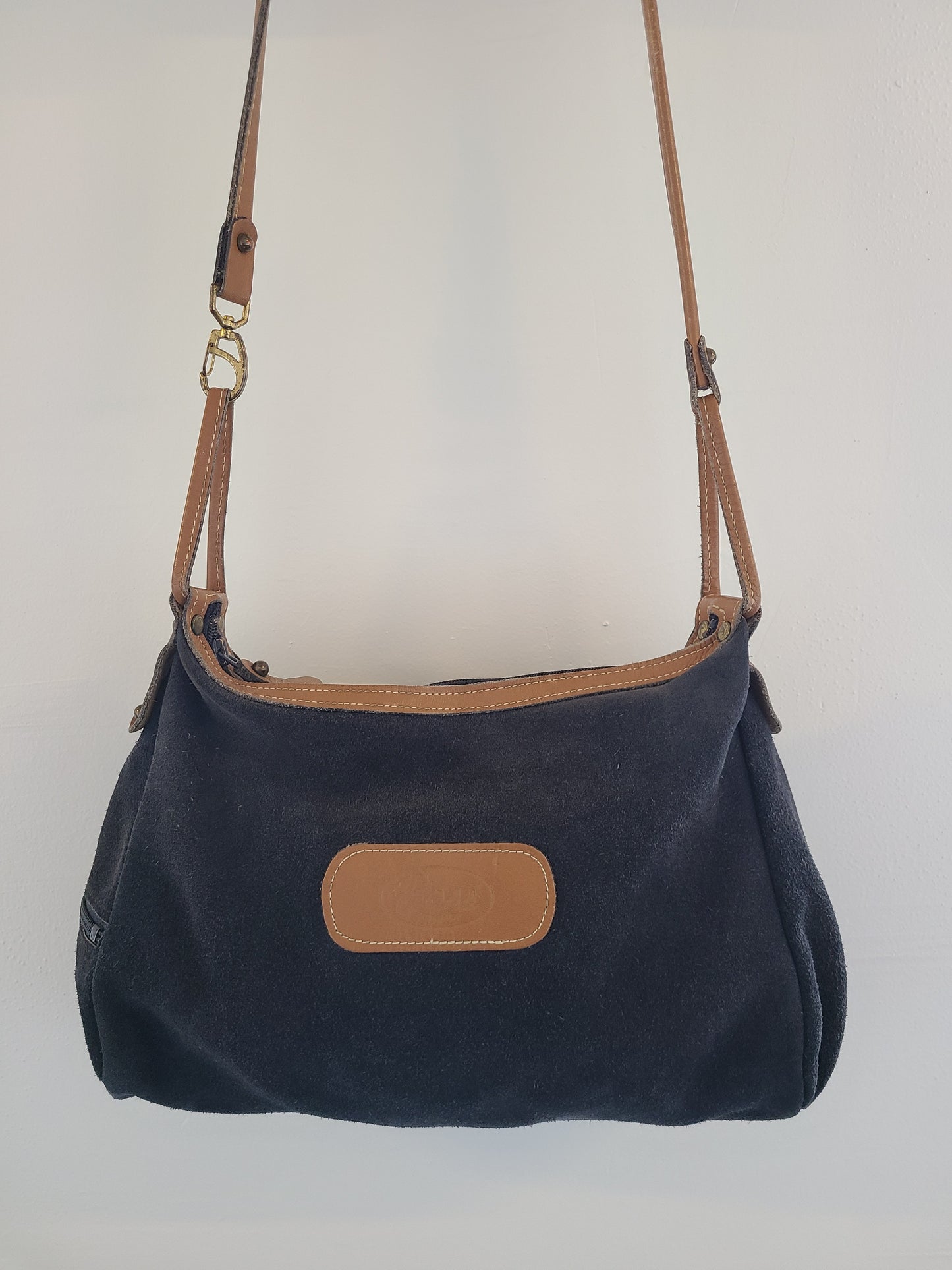 Vintage 1980s G.H. Bass Navy Suede Shoulder Bag