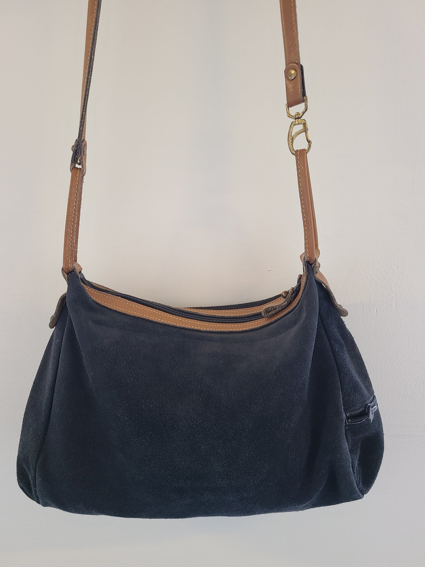 Vintage 1980s G.H. Bass Navy Suede Shoulder Bag