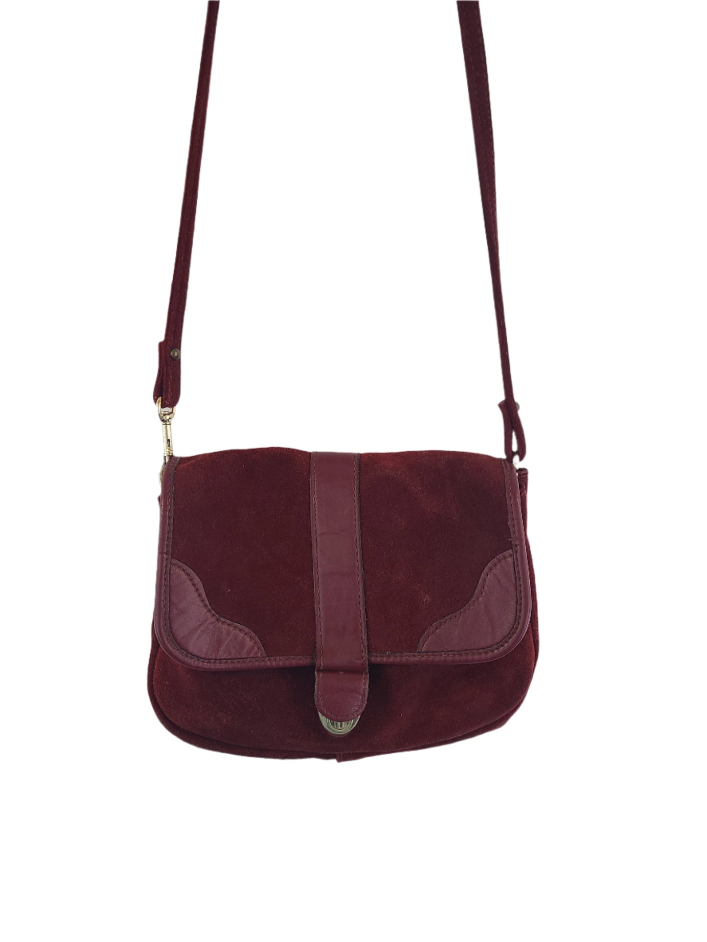 Vintage 1970s Burgundy Suede Shoulder Bag