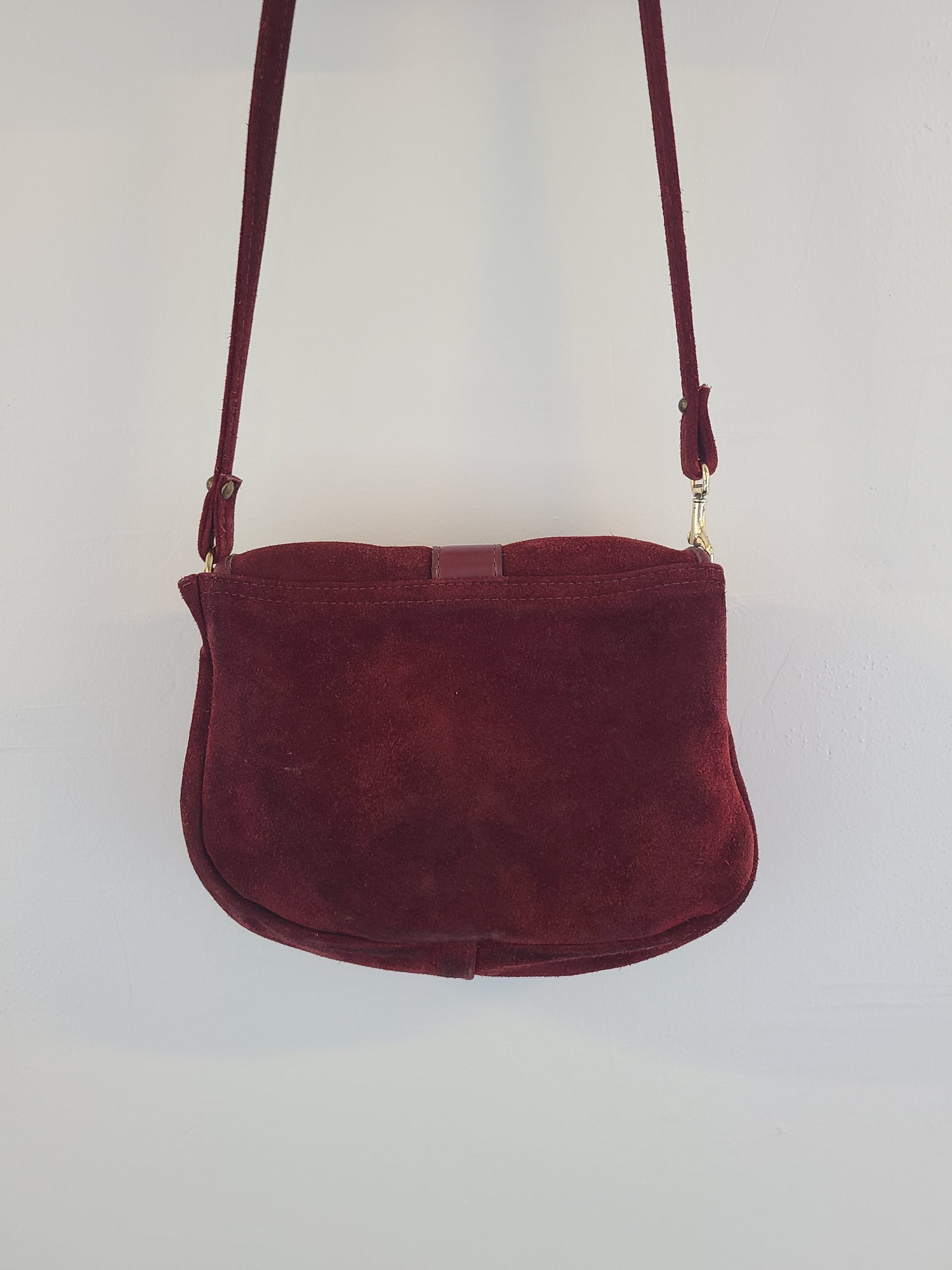 Vintage 1970s Burgundy Suede Shoulder Bag