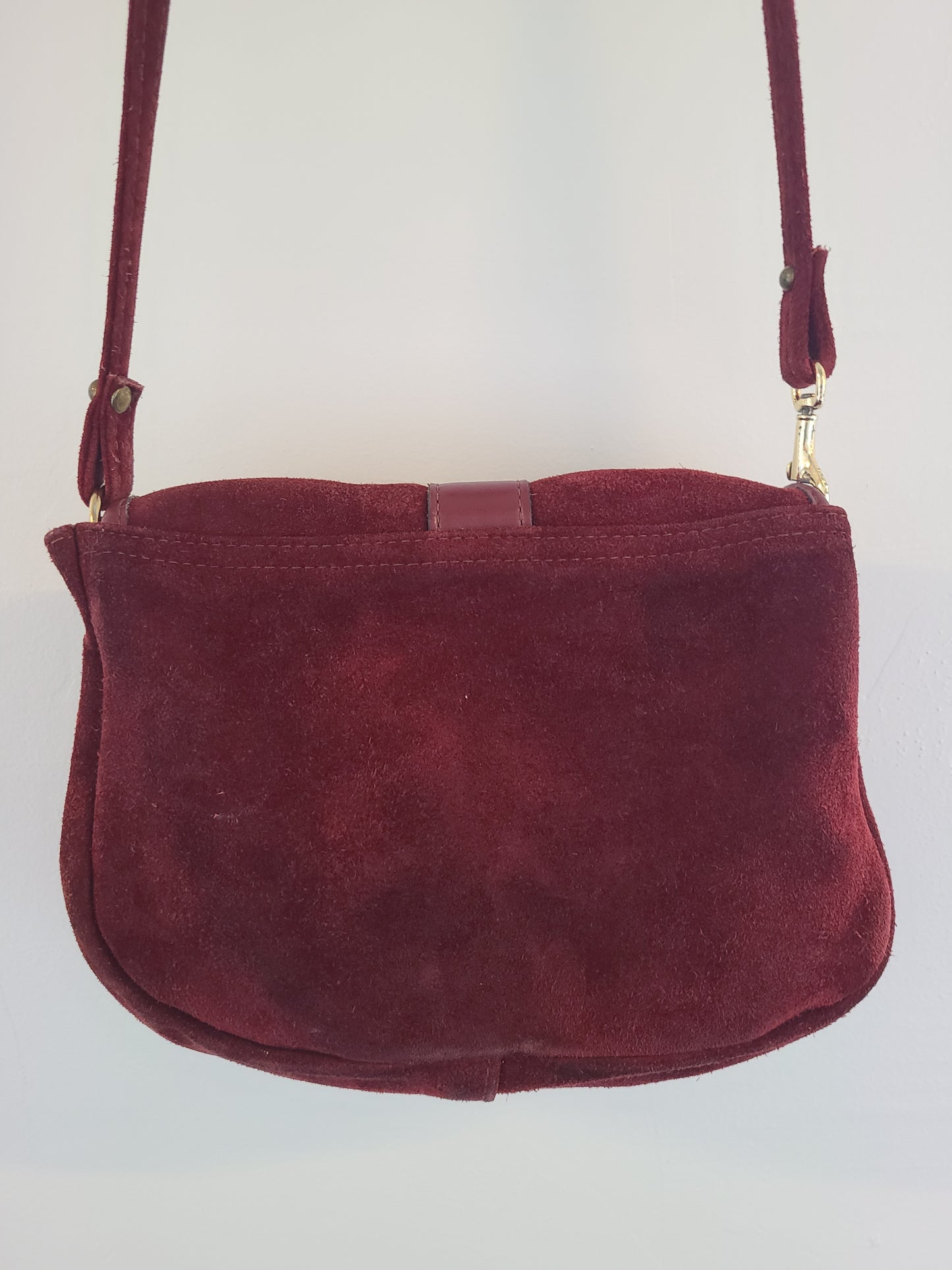 Vintage 1970s Burgundy Suede Shoulder Bag