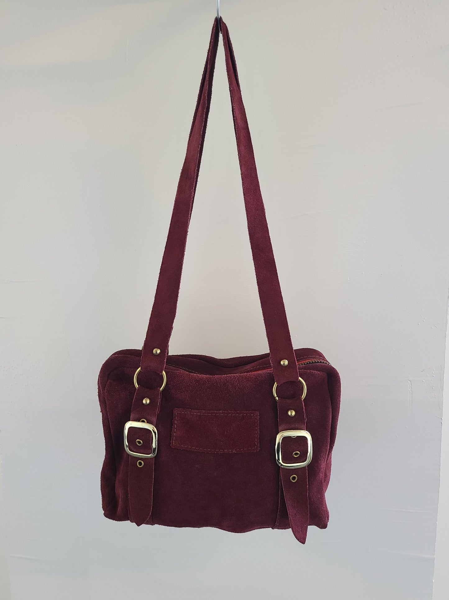 Vintage 1970s Dark Cherry Suede Shoulder Bag