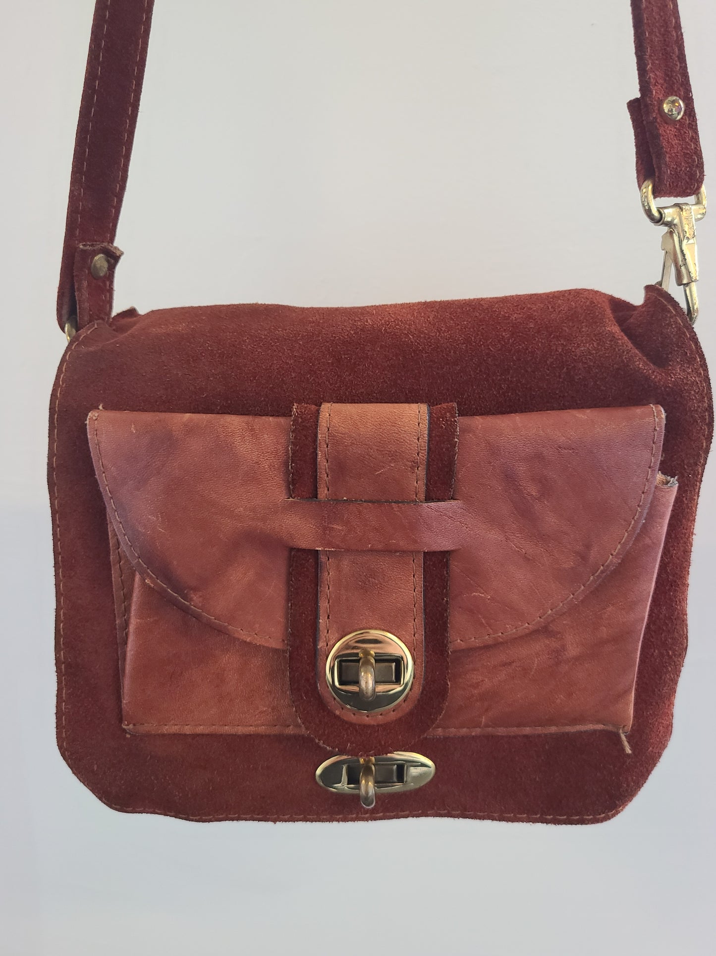 Vintage 1970s Burnt Orange Suede Shoulder Bag