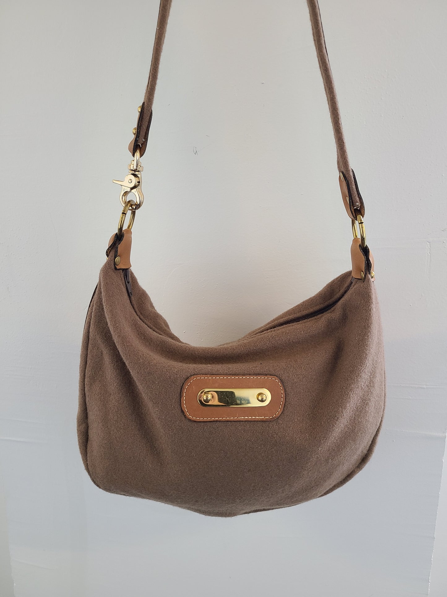 Vintage 1980s Mocha Wool Slouch Crossbody Bag