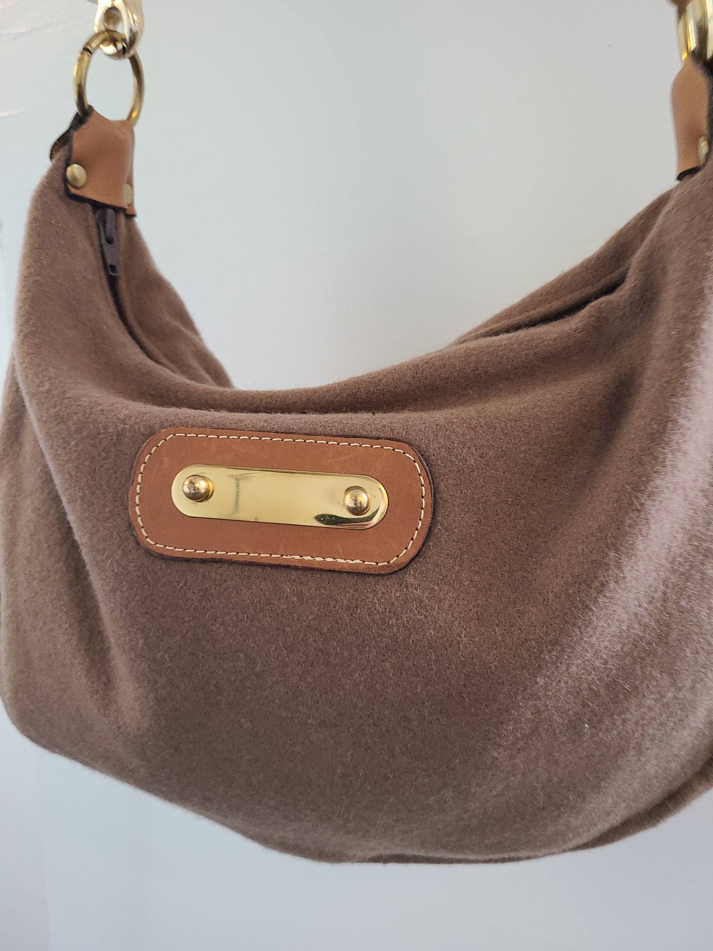 Vintage 1980s Mocha Wool Slouch Crossbody Bag