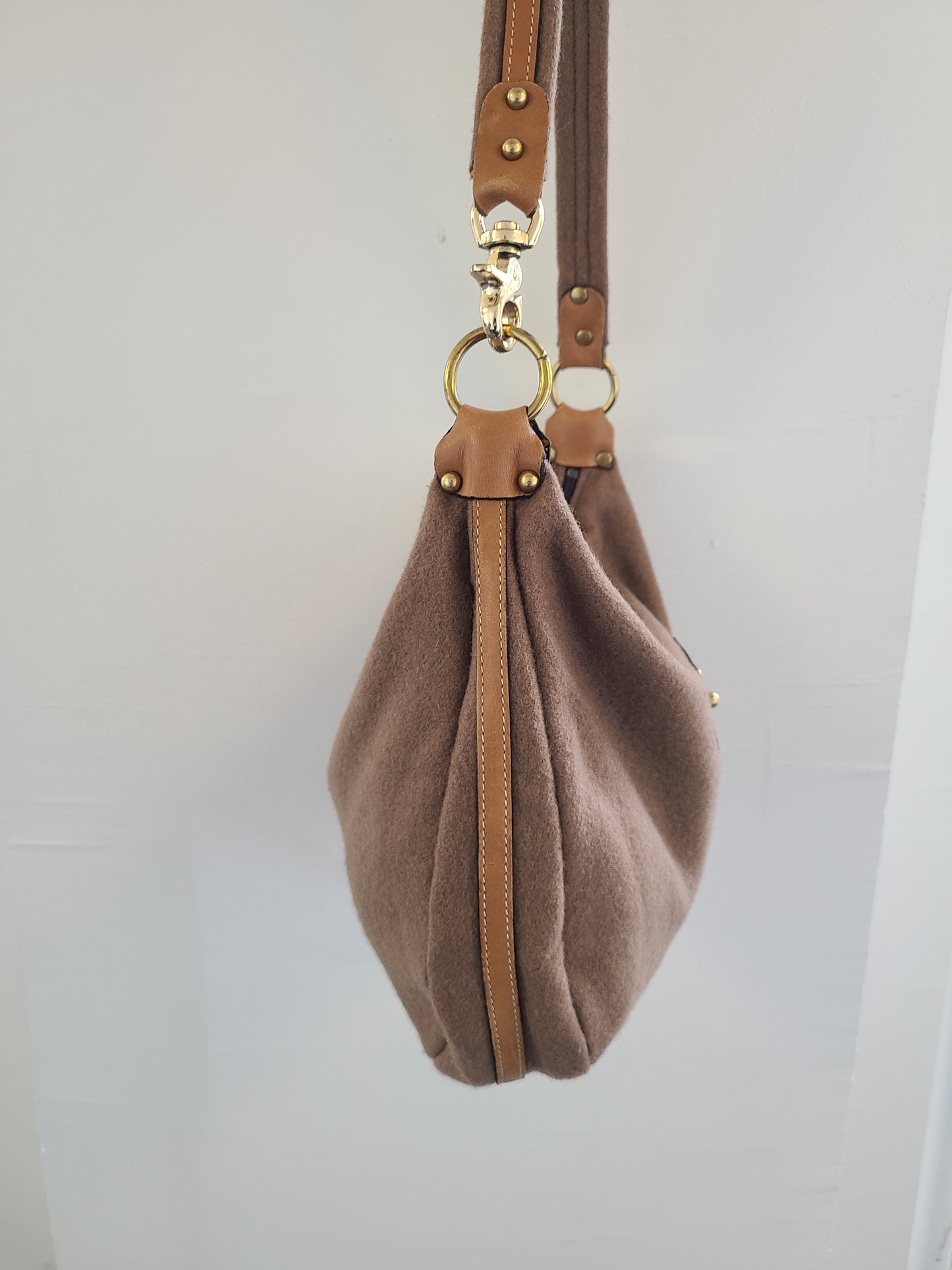 Vintage 1980s Mocha Wool Slouch Crossbody Bag