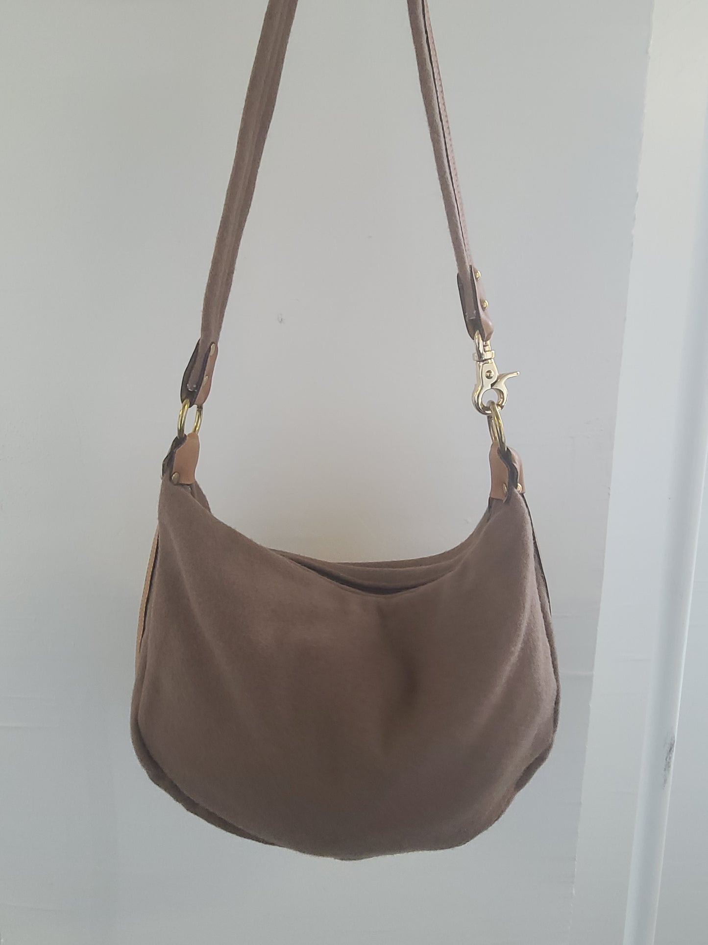 Vintage 1980s Mocha Wool Slouch Crossbody Bag