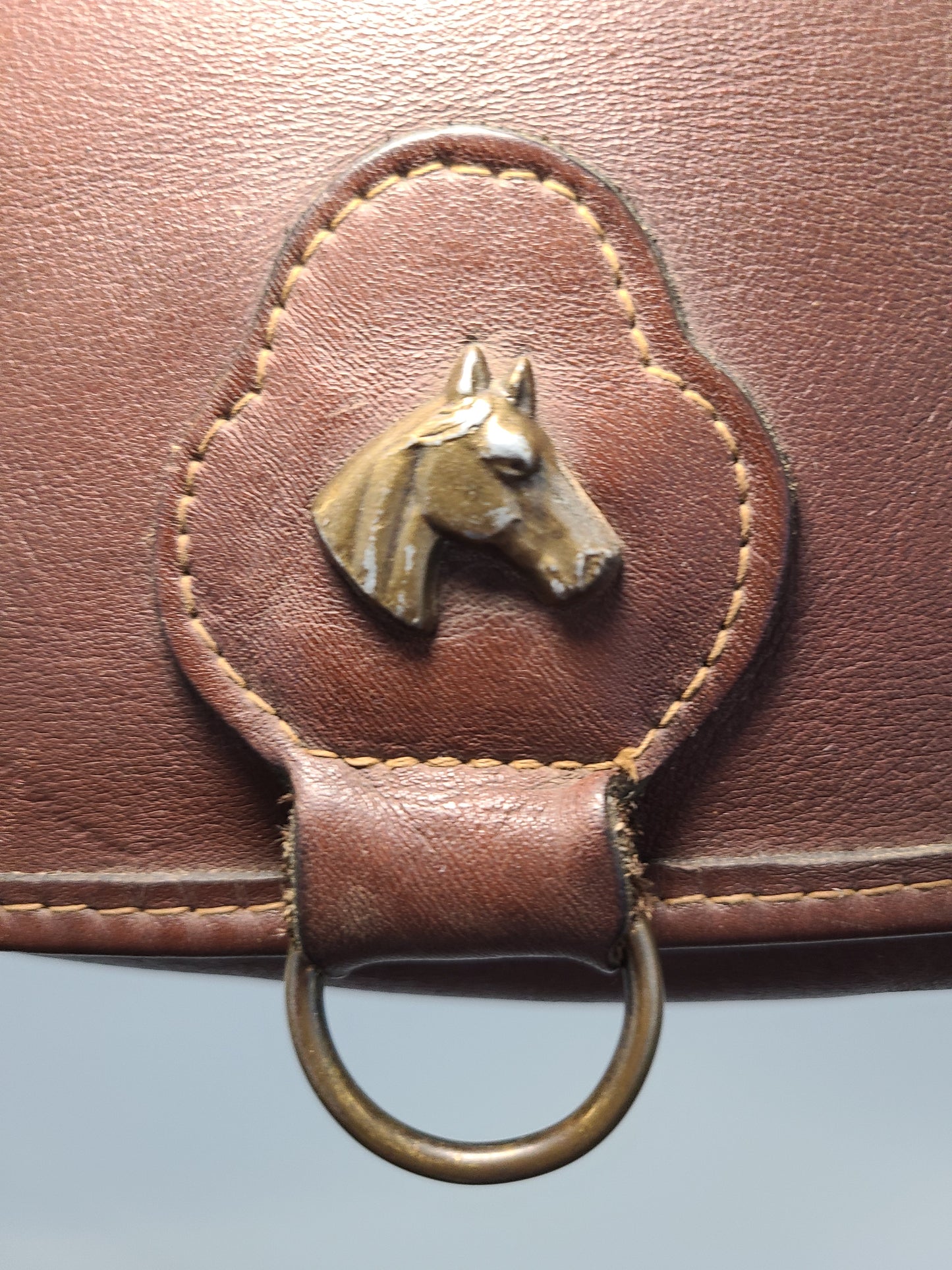 Vintage Leather Shoulder Bag With Horse Emblem