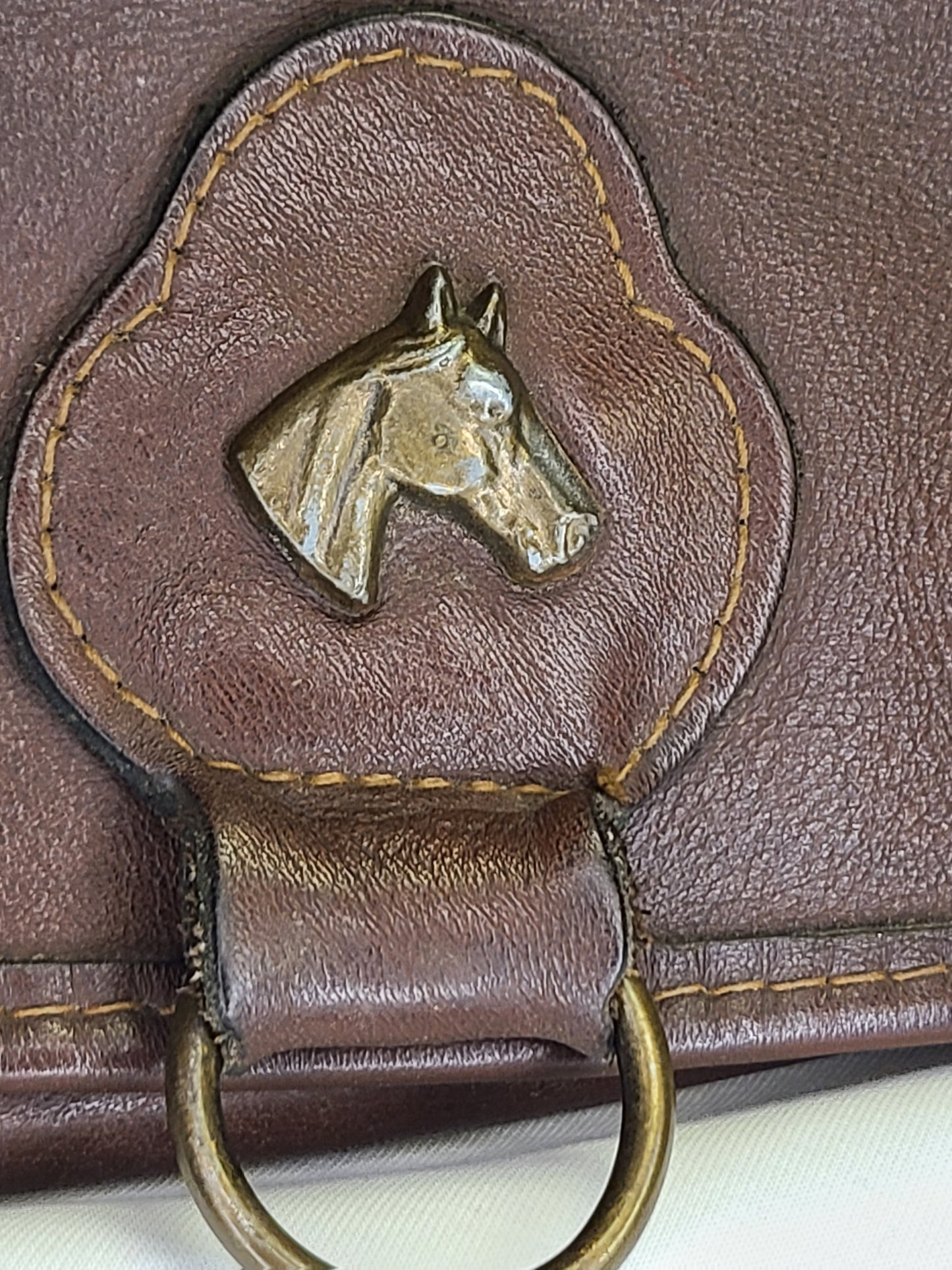 Vintage 1980s Leather Bag With Antique Brass Horse