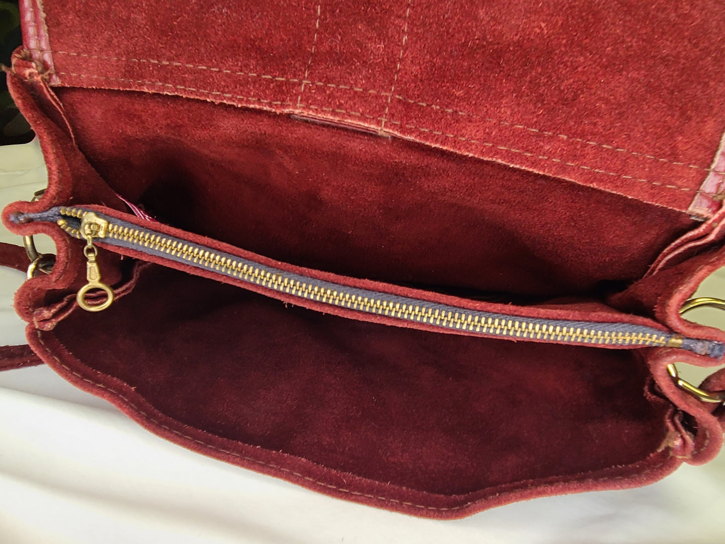 Vintage 1970s Burgundy Suede Shoulder Bag