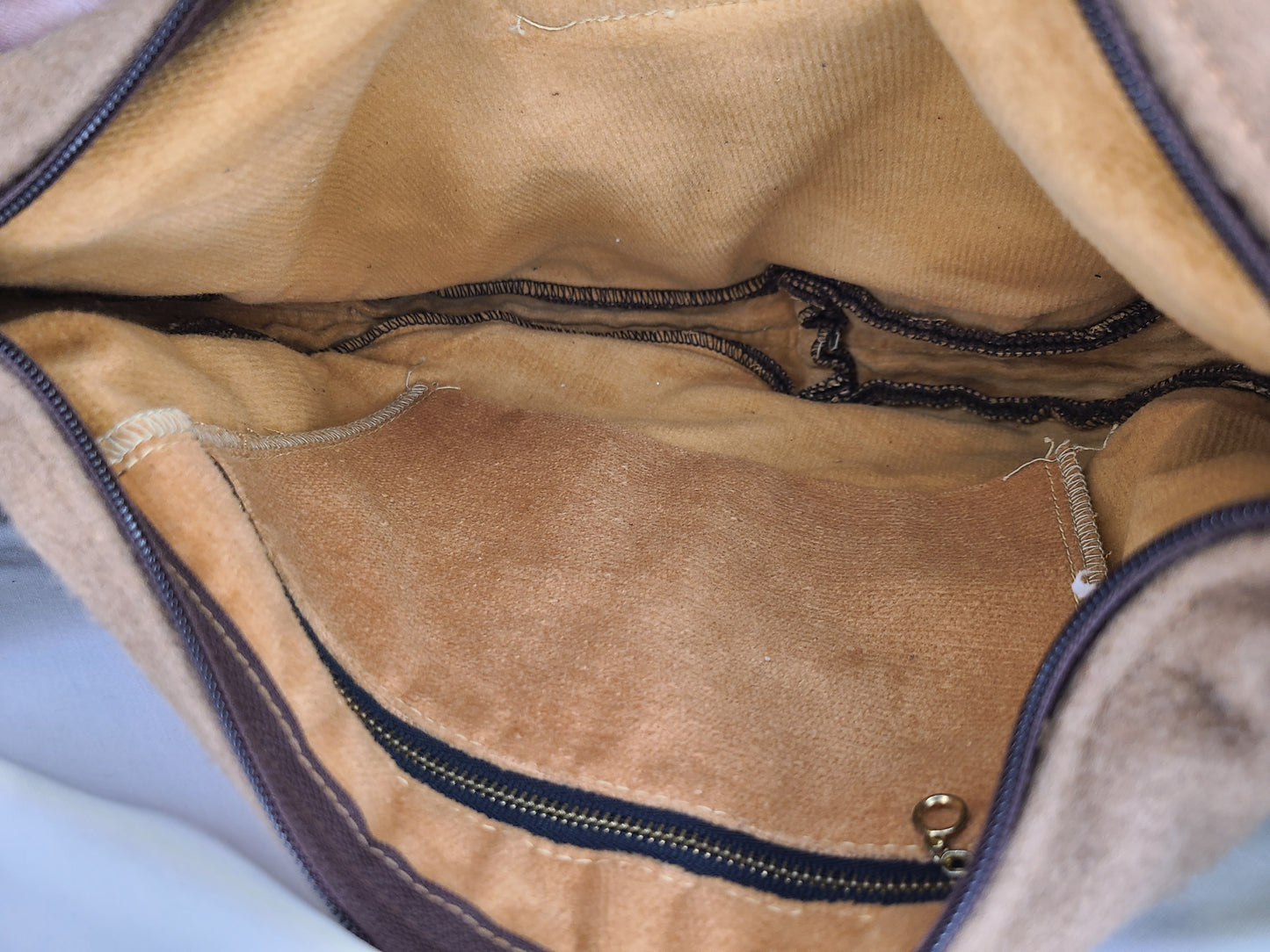 Vintage 1980s Mocha Wool Slouch Crossbody Bag