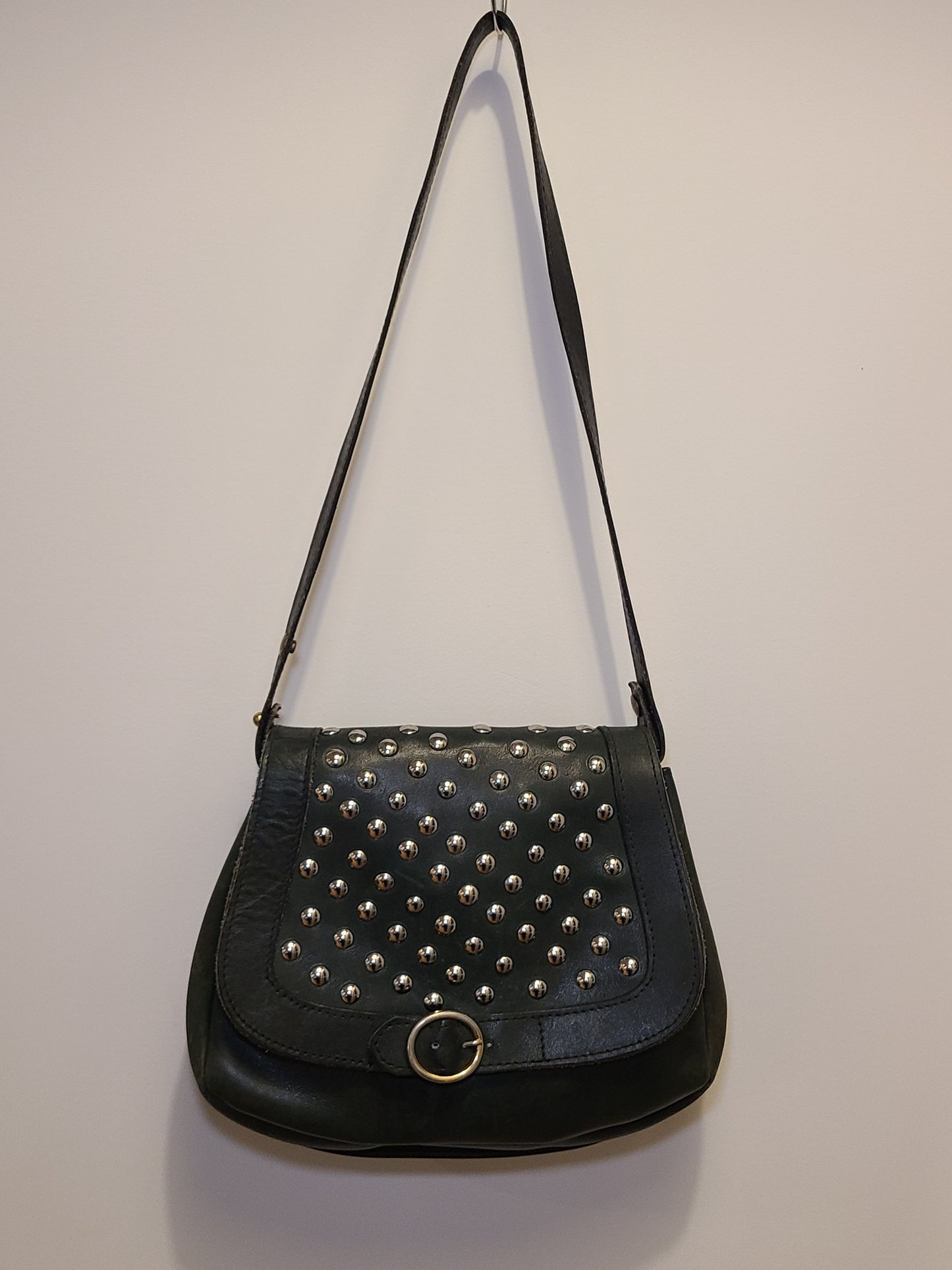 Vintage 1960s Midnight Green Leather Shoulder Bag Re-Imagined