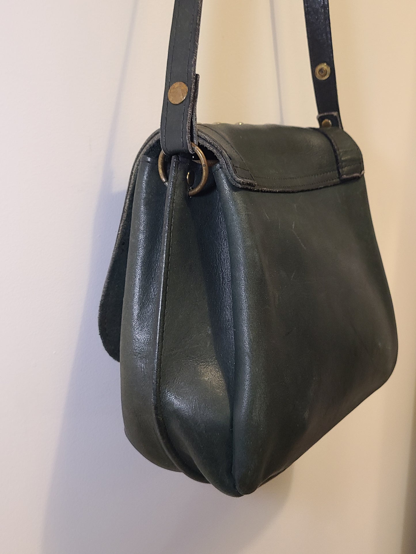 Vintage 1960s Midnight Green Leather Shoulder Bag Re-Imagined