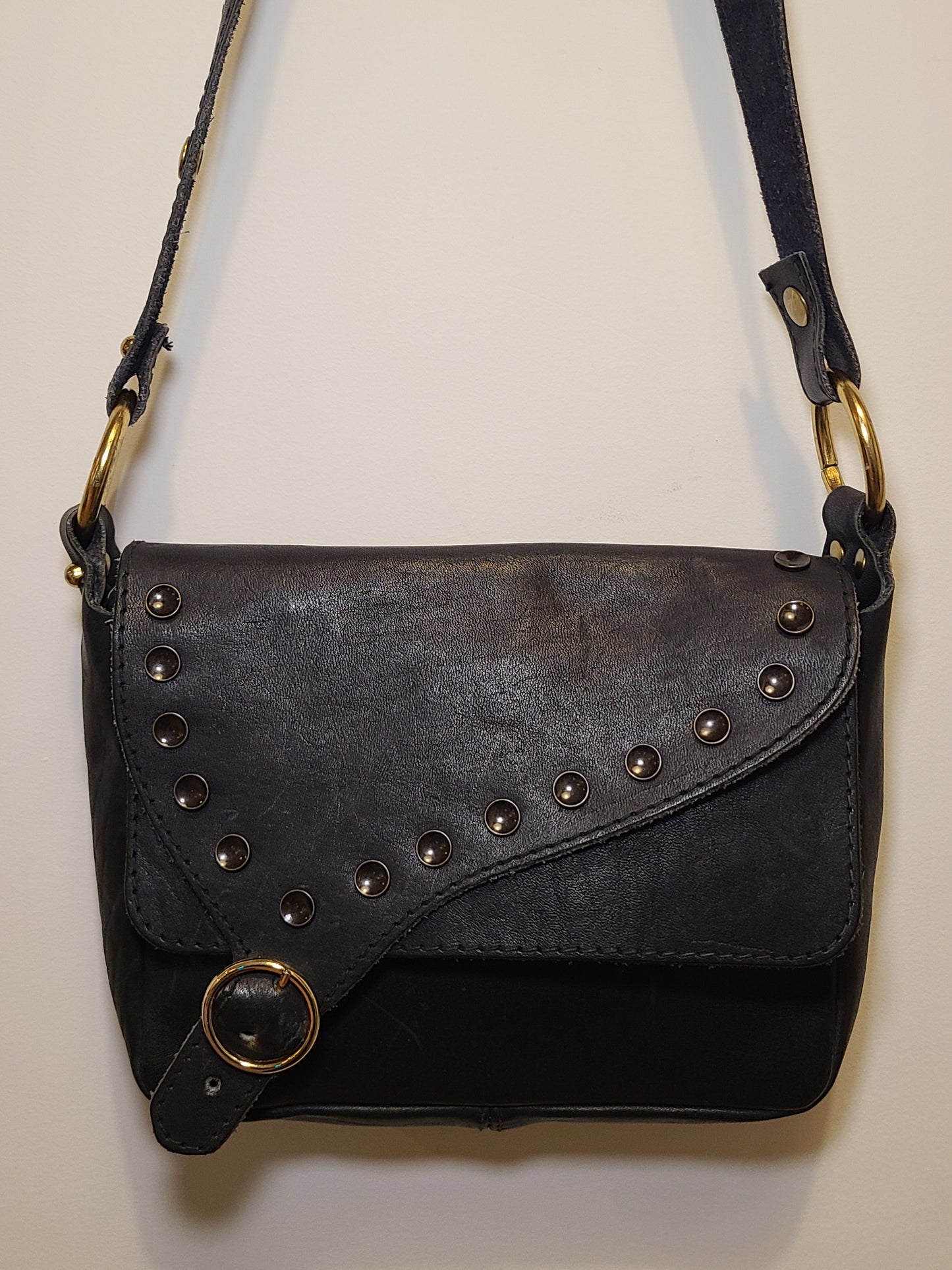 Vintage 1960s Navy Leather Shoulder Bag Re-Imagined