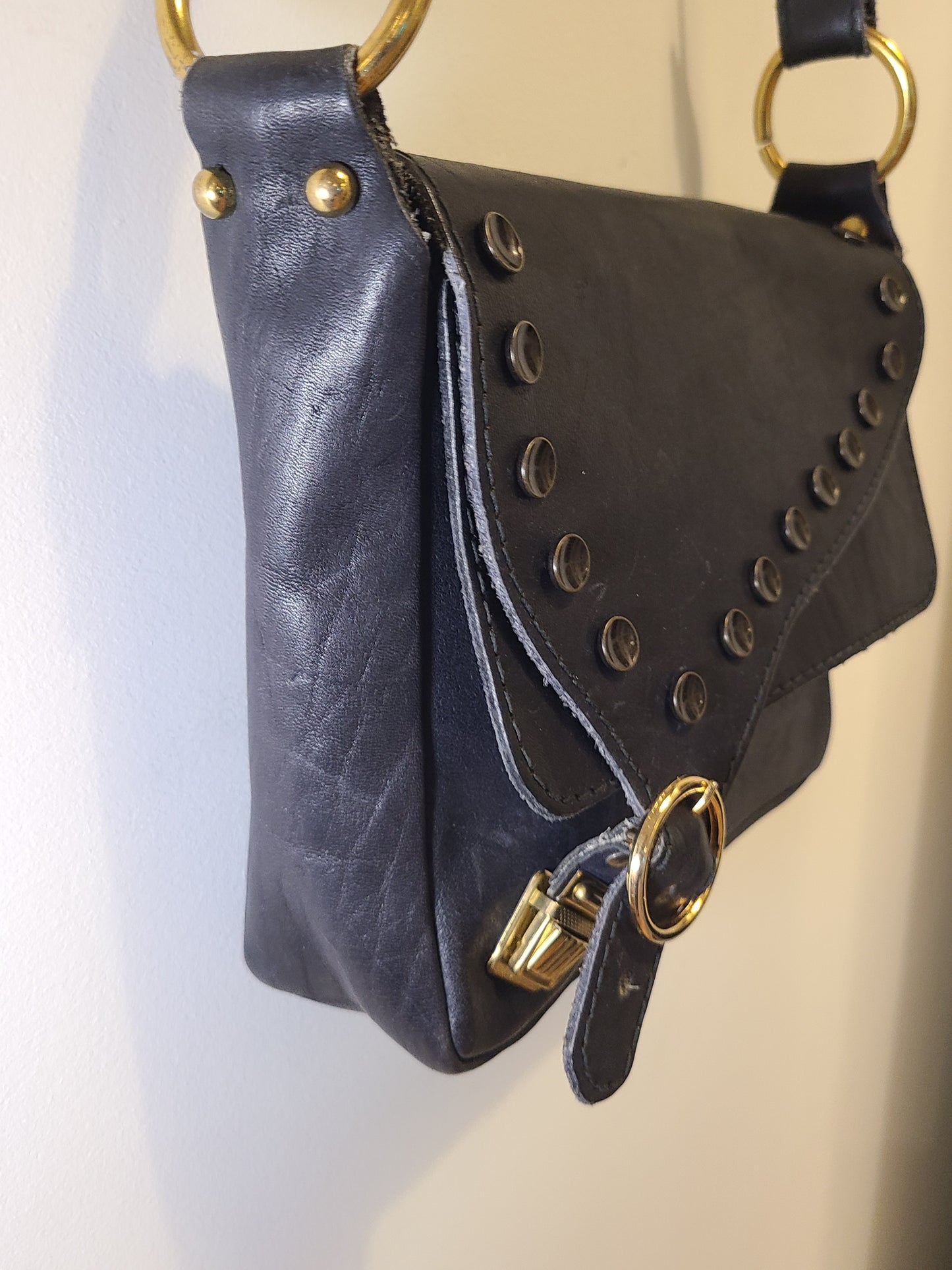 Vintage 1980s Navy Leather Shoulder Bag Re-Imagined