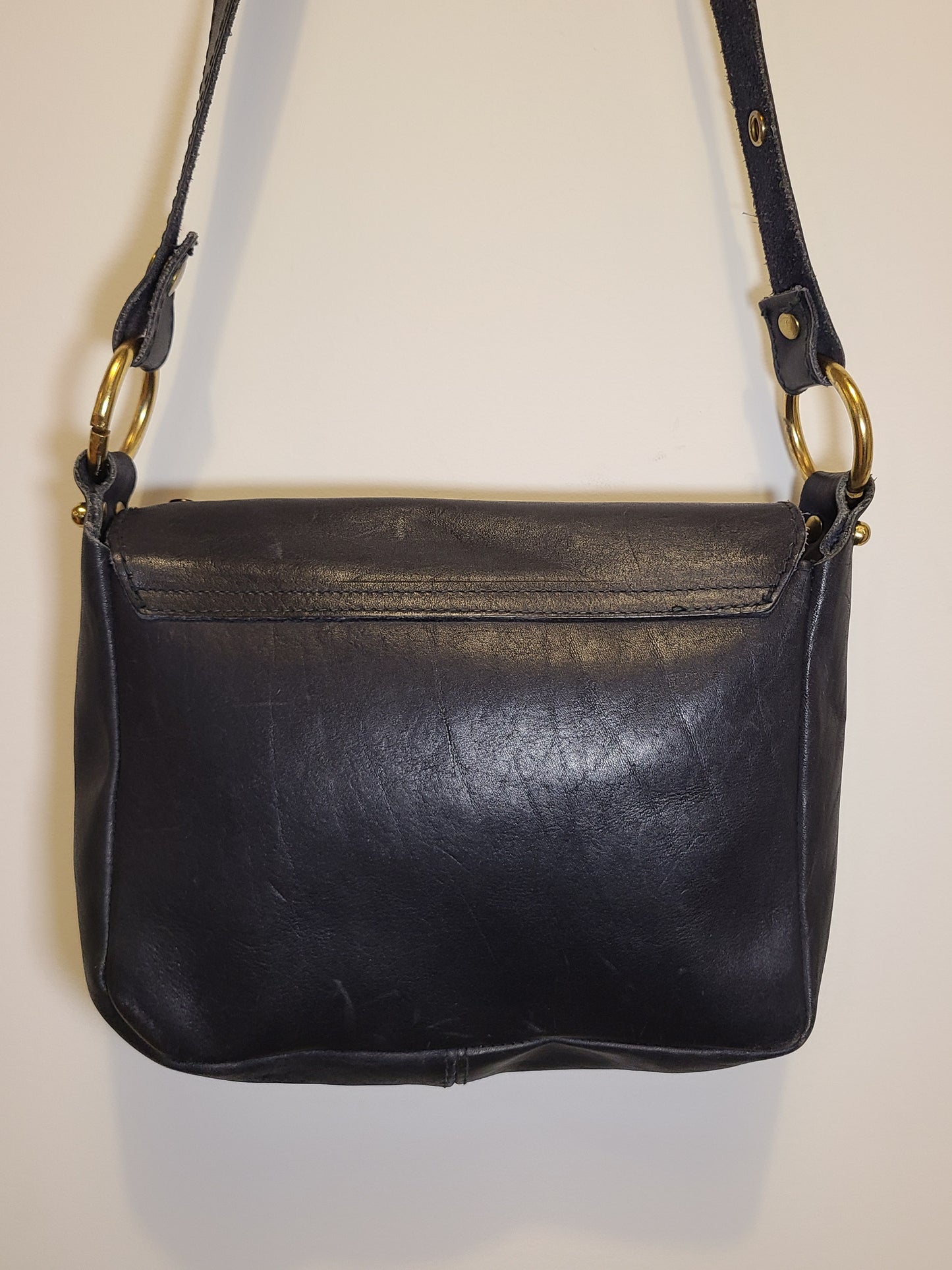Vintage 1980s Navy Leather Shoulder Bag Re-Imagined