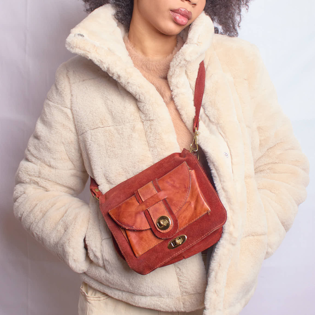 Vintage 1970s Burnt Orange Suede Shoulder Bag