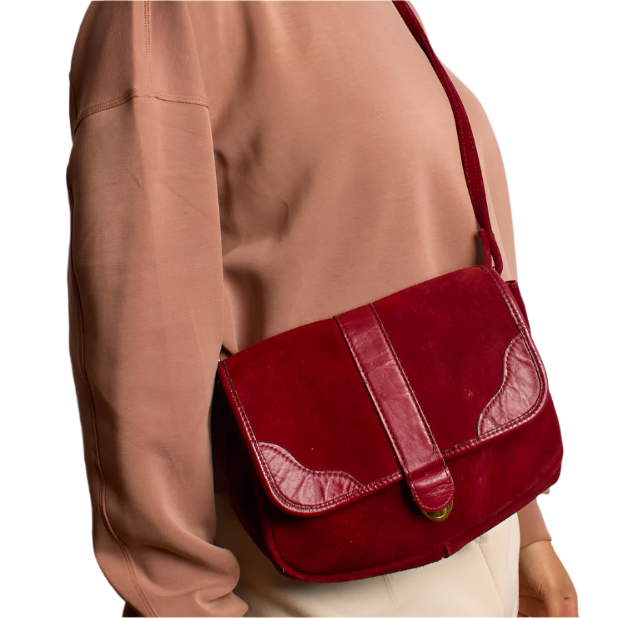 Vintage 1970s Burgundy Suede Shoulder Bag