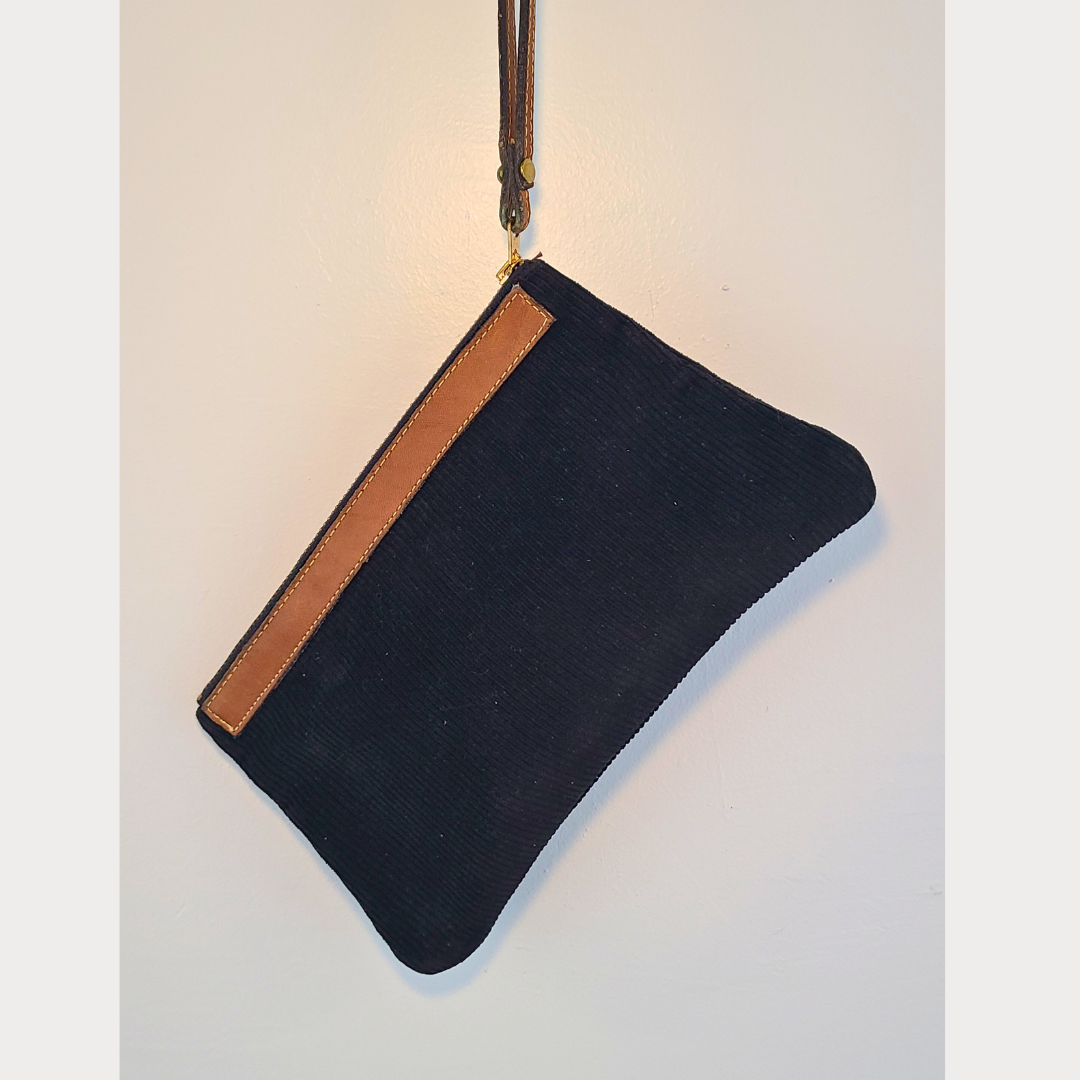 Vintage Black Corduroy Wristlet Clutch