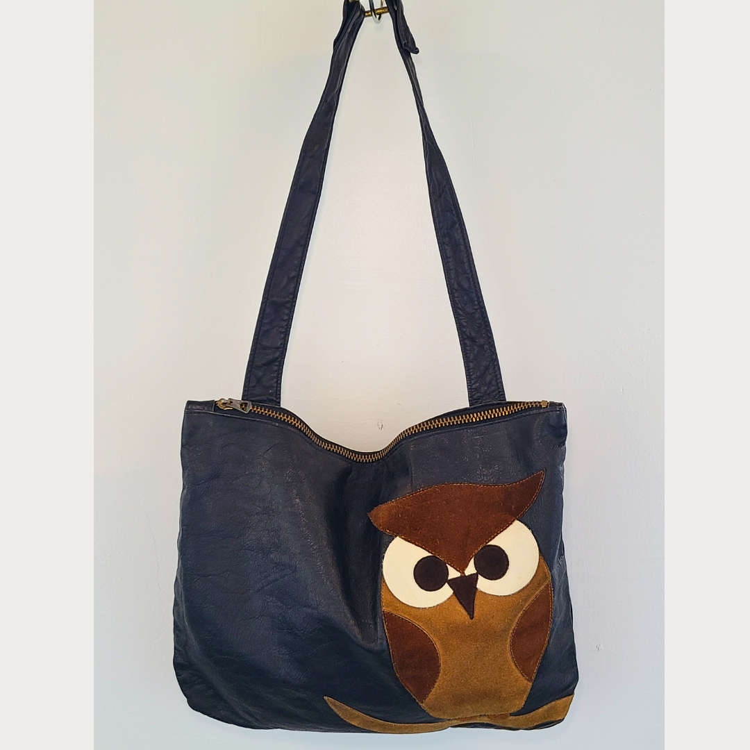 Vintage Davey's Leather Owl Tote