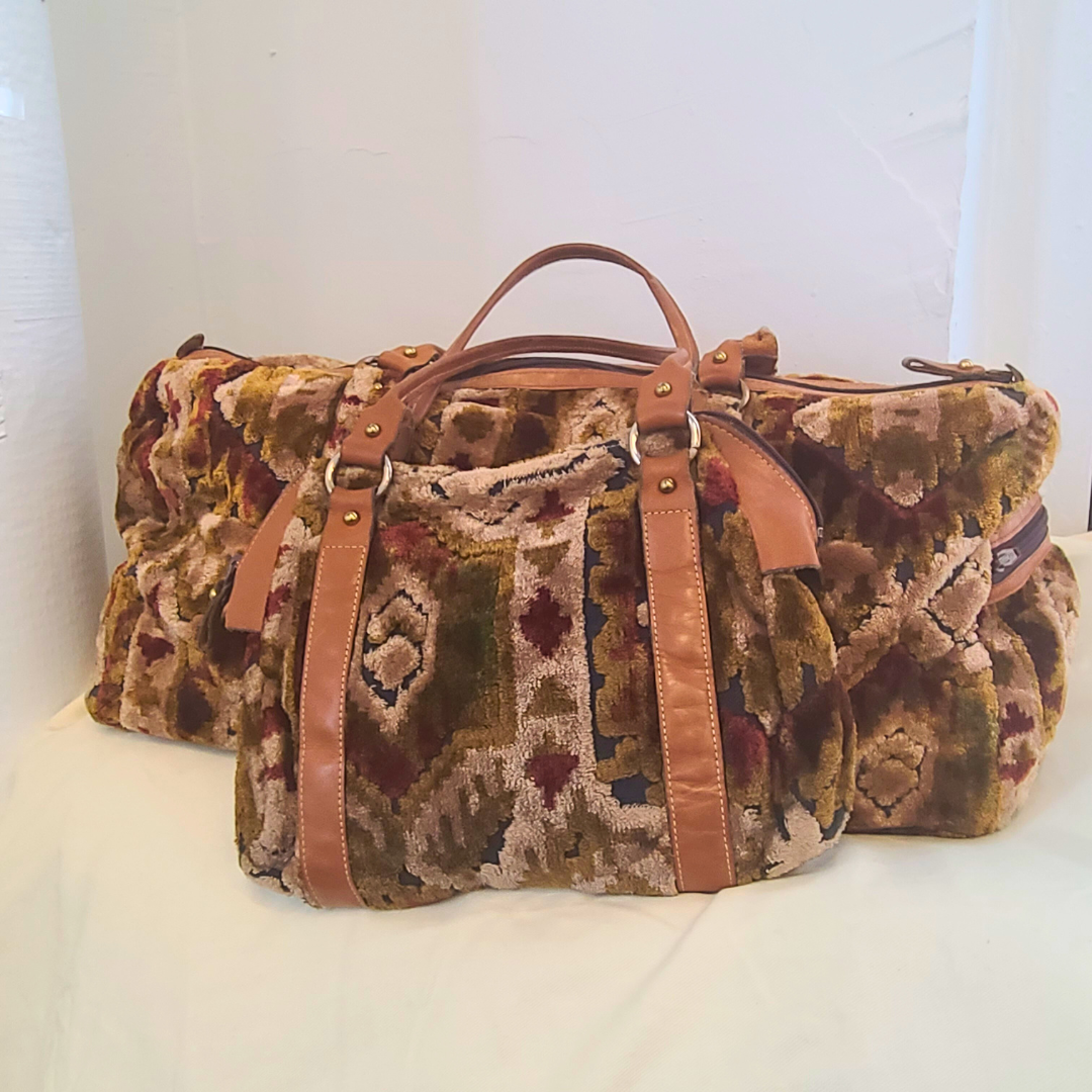 Vintage 1970s Carpet Bag Set - Overnight Bag and Top Handle