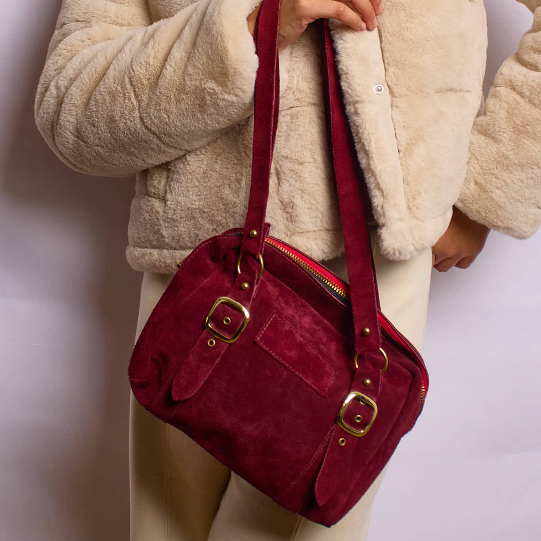 Vintage 1970s Dark Cherry Suede Shoulder Bag