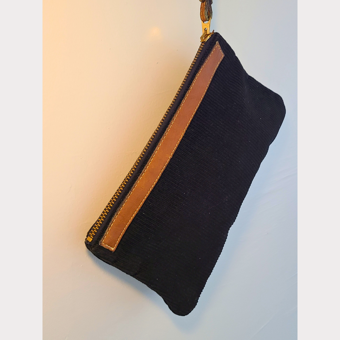 Vintage Black Corduroy Wristlet Clutch