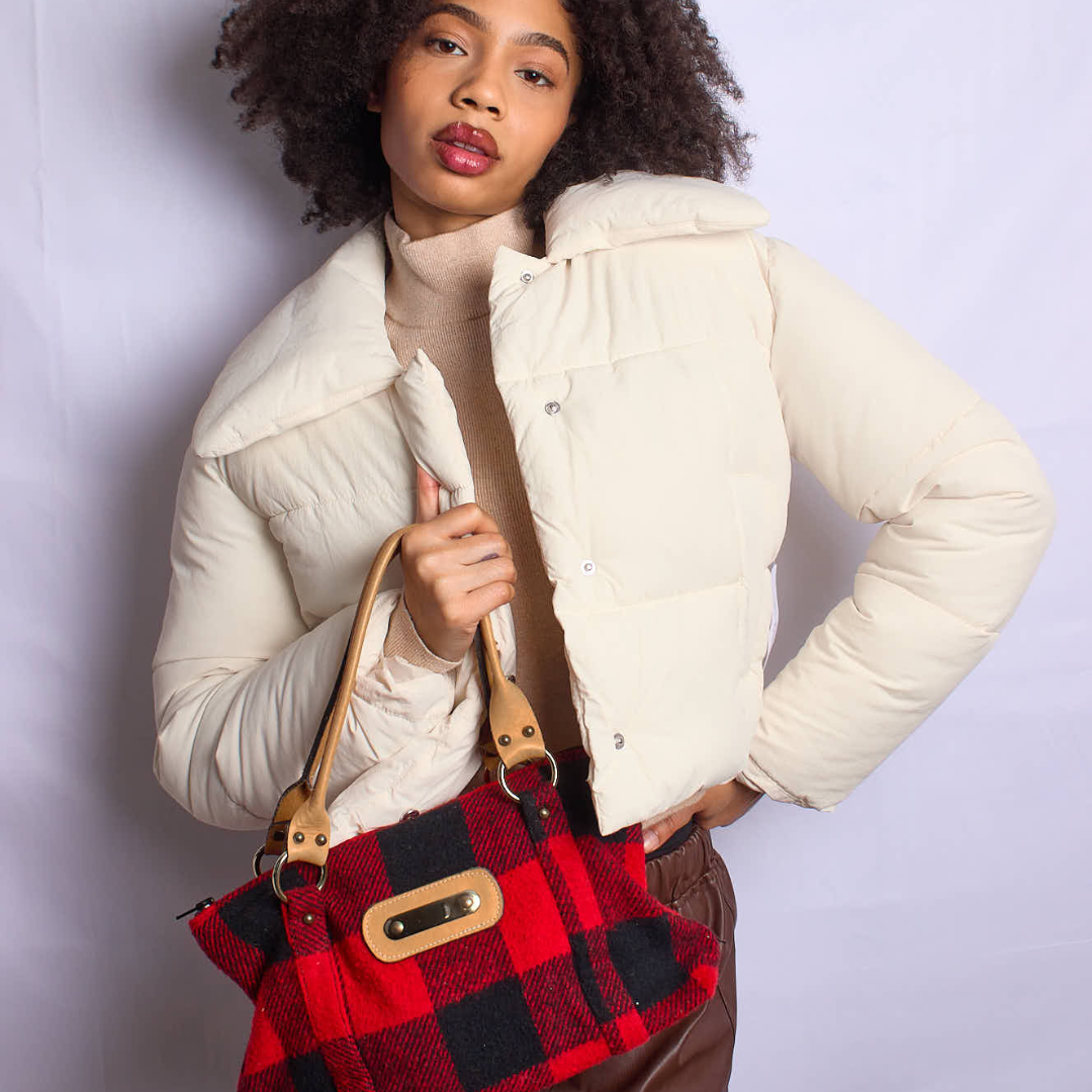 Vintage Buffalo Plaid Top Handle Bag