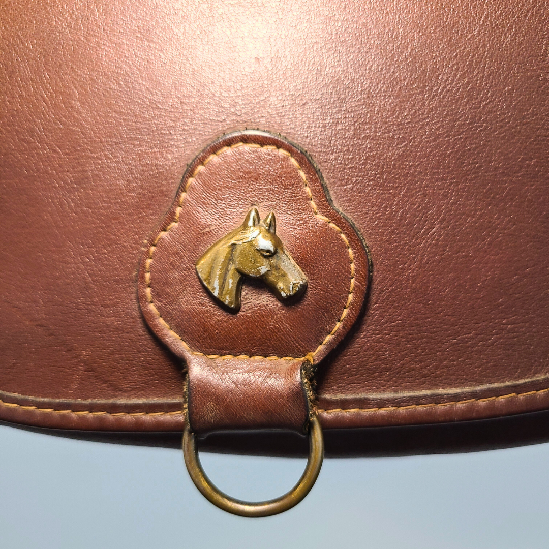 Vintage 1960s Leather Bag With Antique Brass Horse