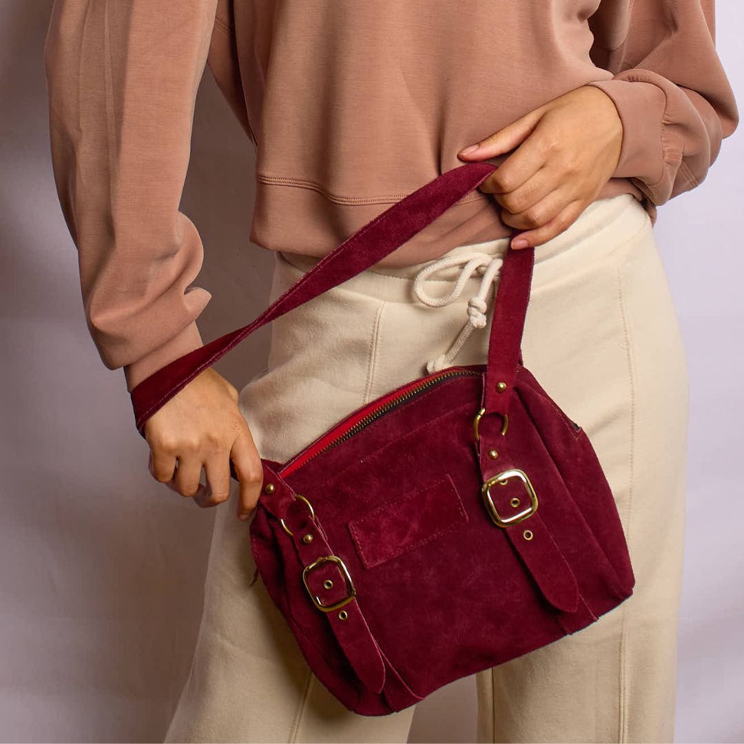 Vintage 1970s Dark Cherry Suede Shoulder Bag