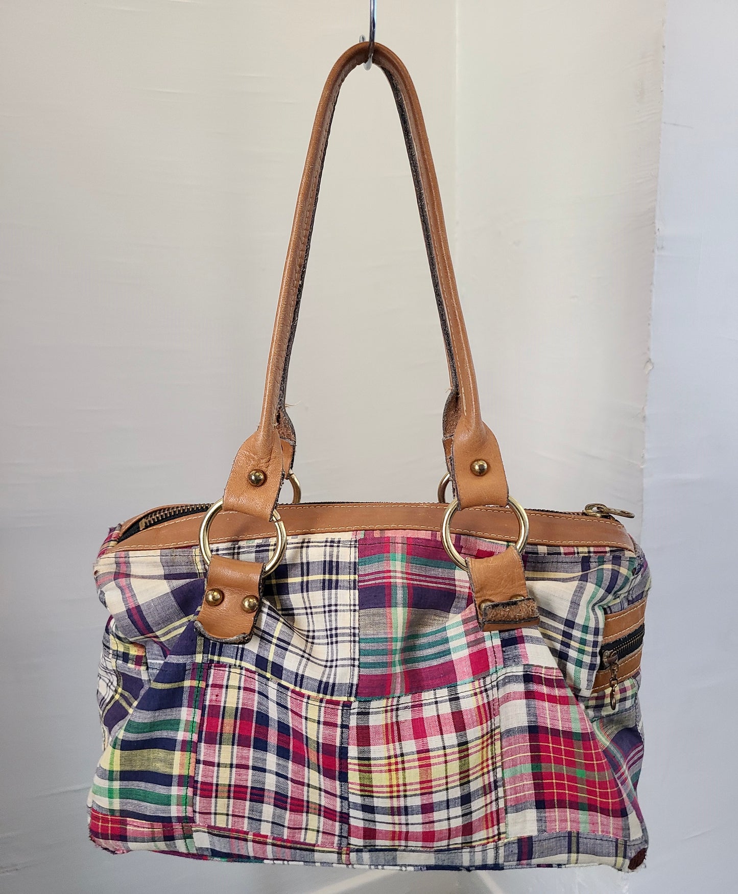 Vintage 1980s Madras Patchwork Top Handle Bag