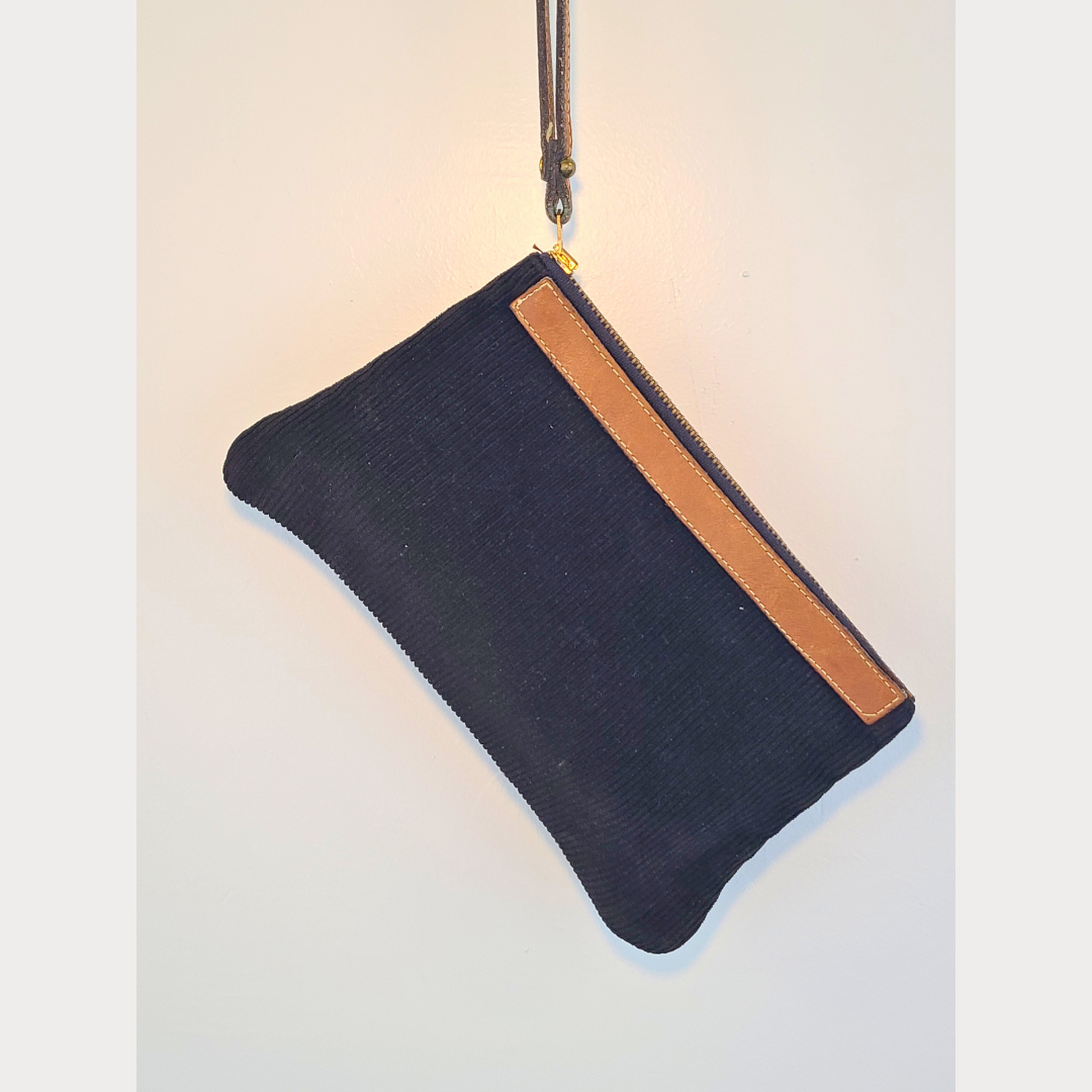 Vintage Black Corduroy Wristlet Clutch