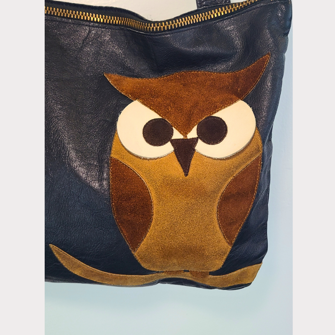 Vintage Davey's Leather Owl Tote