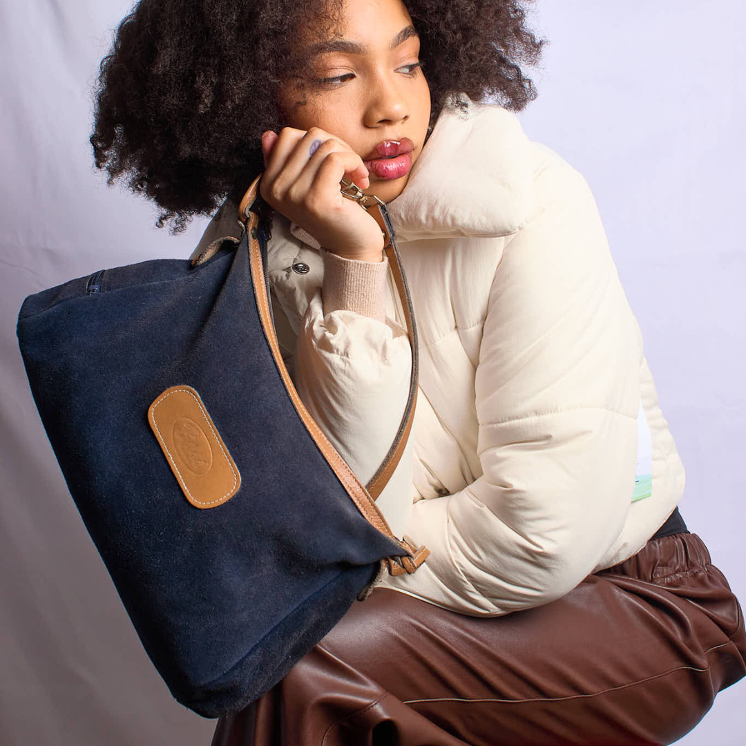 Vintage 1980s G.H. Bass Navy Suede Shoulder Bag