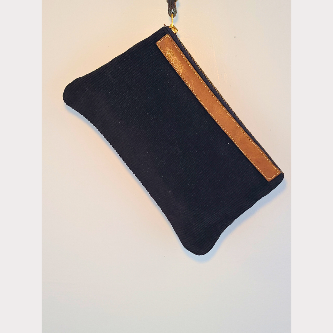 Vintage Black Corduroy Wristlet Clutch