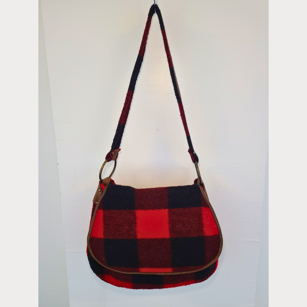 Vintage Buffalo Plaid Messenger Shoulder Bag